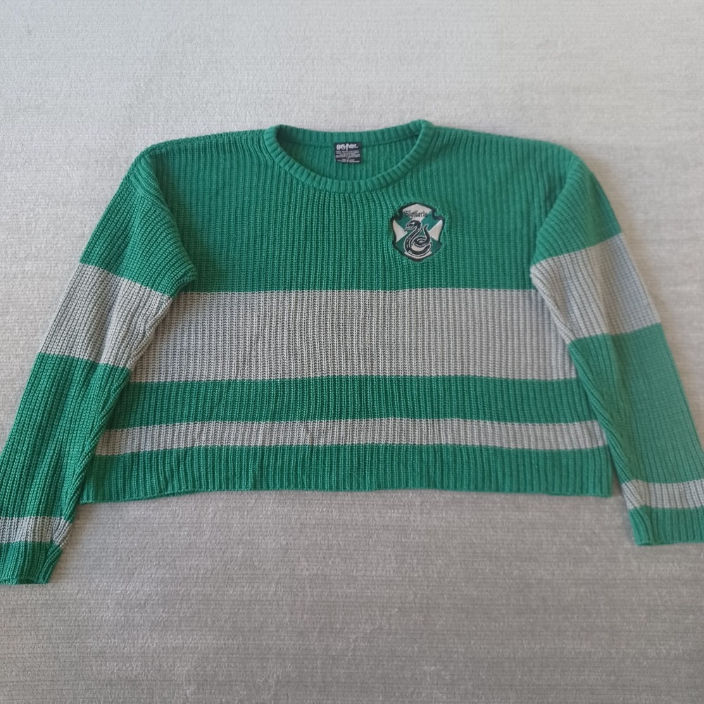 Harry Potter Slytherin Sweater Women S Green Stripe Snake Crest Wizarding World‎